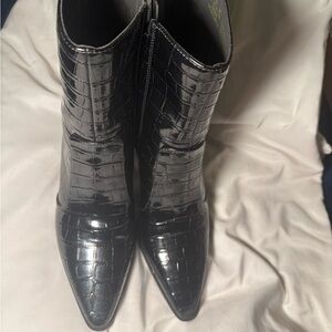 DKNY Black Croc-Embossed Pointed Toe Ankle Boots